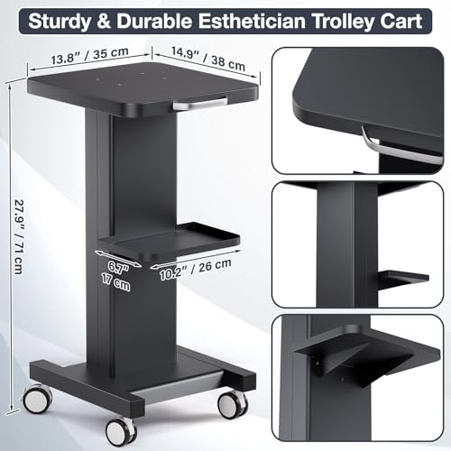 Esthetician Cart with Wheels Spa Cart for Hydrafacial RF Cavitation Machine | Beauty Salon Rolling Cart, Salon Equipment Trolley Esthetician Machine Stand, All-metal Carbon Steel, Silent Wheels w/ Locks - color: Classic - Black