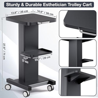 Esthetician Cart with Wheels Spa Cart for Hydrafacial RF Cavitation Machine | Beauty Salon Rolling Cart, Salon Equipment Trolley Esthetician Machine Stand, All-metal Carbon Steel, Silent Wheels w/ Locks - color: Classic - Black