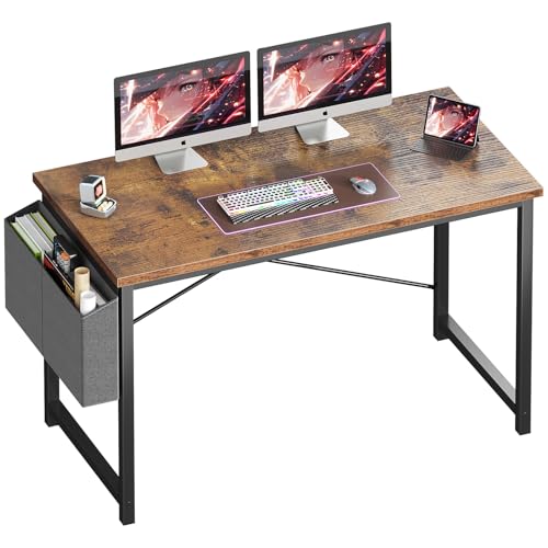 OLIXIS Computer Desk, 47 Inch Home Office Desks for Small Spaces, Writing Craft Study Gaming Table for Bedroom, Modern Computer Workstation with Storage Bag, Rustic Brown - color: Rustic Brown, size: 47 Inch without Hook