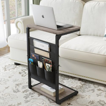 TV Tables for Eating Over Couch, Sofa Side Table Tray Dinner Recliner Chair | TV Trays on Couch Tables that Slide Under, Small Laptop C Shaped End Stand, Snack Food Breakfast Drink, Living Room ET-P-GYW1 - color: Greige