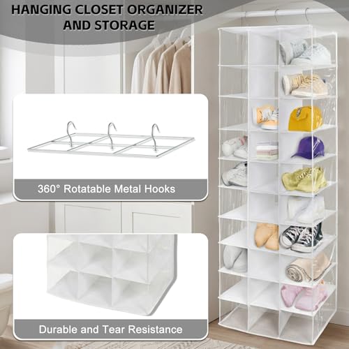 Hanging Shoe Closet Organizer, 30 Sections Hanging Closet Organizers and Storage Shelves with 6 Mesh Pockets, Space Saving Shoe Rack Holder Hanger, White - color: White