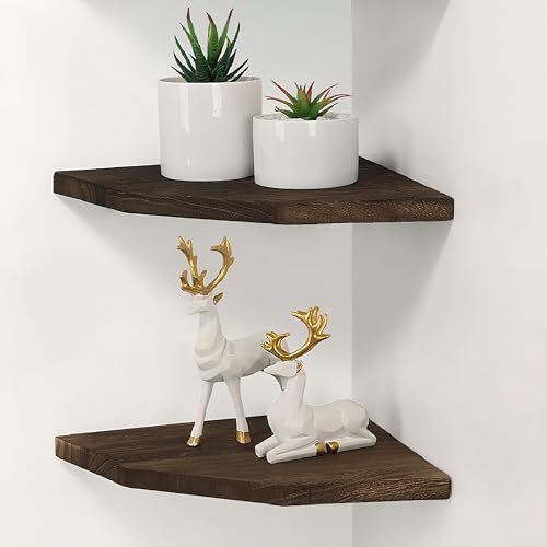 Joiishom Wood Corner Wall Shelves Set of 2, Solid Wood Corner Floating Shelves for Wall, Round End Wall Mounted Floating Corner Shelf for Bedroom, Living Room and Kitchen. (Brown-10 inch) - size: Brown-10 inch