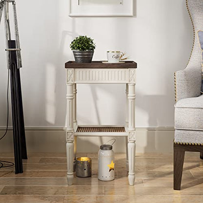 COZAYH End Table 2-Pack - French Country Tray Top - Rustic White | Engineered Wood, 17 x 13 x 28.25 in, 35 lb Capacity, Wicker Pattern Shelf, Distressed Finish, Indoor Use - color: White, size: 2-Pack