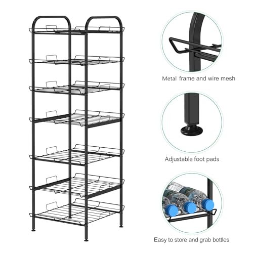 BTY Water Bottle Organizer 7 Tier Freestanding Water Bottle Storage Organizer Metal Bottle Rack Holder Stand Shelf for Kitchen Pantry Food Storage (Black) - size: 7 TIER