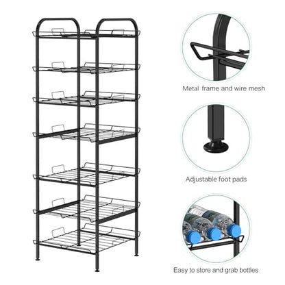 BTY Water Bottle Organizer 7 Tier Freestanding Water Bottle Storage Organizer Metal Bottle Rack Holder Stand Shelf for Kitchen Pantry Food Storage (Black) - size: 7 TIER