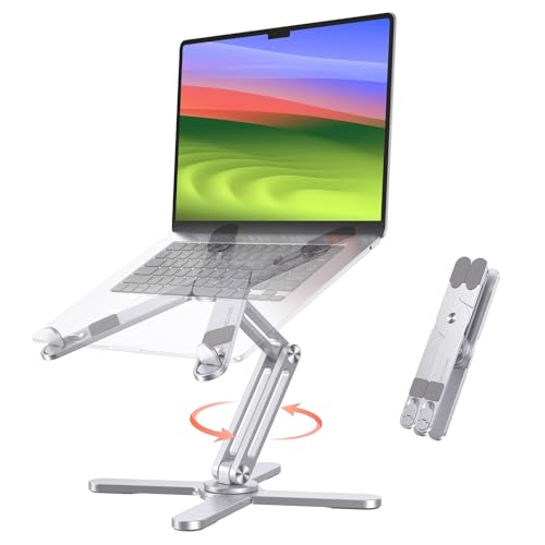 OMOTON LA10 360° Rotating Laptop Stand Riser for Desk, Ergonomic Foldable Computer Stand Adjustable Height Angles for Collaborative Work, Easy Storage Fit Macbooks,All Laptops up to 16 inches, Silver - color: Silver