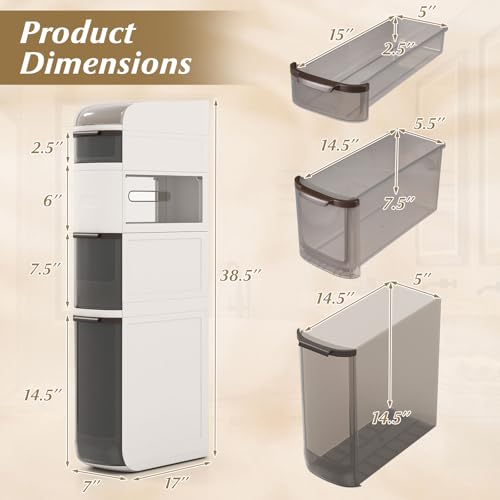 Giantex 5-Tiers Narrow Bathroom Storage Cabinet, Slim Rolling Toilet Paper Organizer w/Drawers, Tissue Box, Movable Plastic Storage Cart for Laundry Living Room Kitchen (17” x 7” x 38.5”(5 Tiers)) - size: 17” x 7” x 38.5”(5 Tiers)