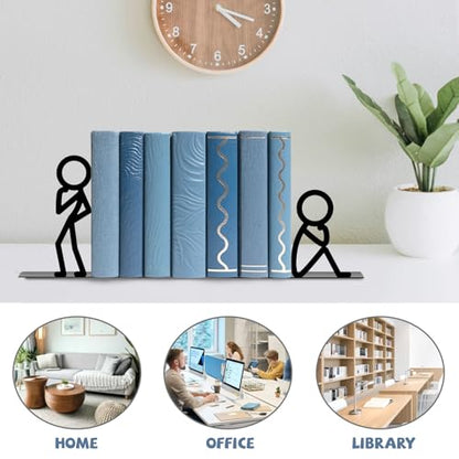 Metal Bookends Thinker People Book Ends for Shelves | Figurine Bookends Decorative Unique Desk Bookend Black Book Stopper for Home Reading Bookshelf Decor Book Lovers Gift - style: Thinker People