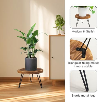 Plant Stand, Indoor/Outdoor Wooden Plant Stands, Mid-Century Plant Table Round Plant Stool for Large Plants , Single Plant Stand for Living Room, Balcony, Office