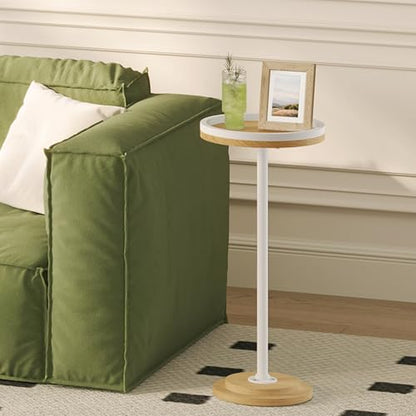 HOOBRO Small Round Side Table, Drink Table, Coffee Martini Table with Pedestal Accent for Small Spaces in Living Room, Bedroom, Sofa Couch, Natural and White WN168BZ01 - color: Natural + White