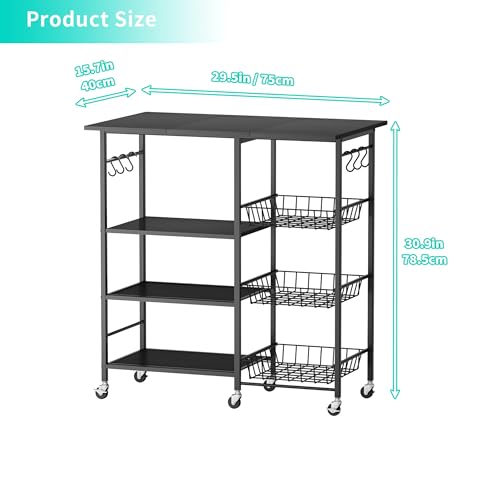 HapiRm Rolling Kitchen Microwave Cart - 4 Tier Microwave Table Stand with Pull-Out Baskets, Coffee Bar Baker's Rack with Wheels Rolling Storage Cart Organizer Shelf for Living Room Office, Balcony - color: Black-xl