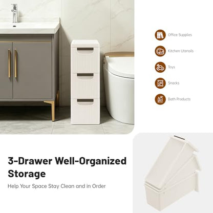 3 Drawers Slim Bathroom Storage Cabinet,Narrow Plastic Storage Cart,Rolling Dresser on Wheels for Bedroom,Living Room,Bathroom,Kitchen - size: 3 Drawers