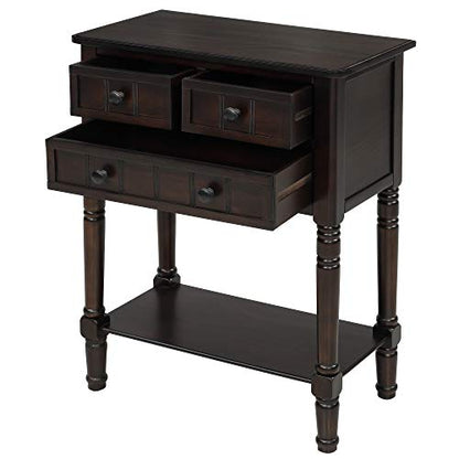 Knocbel Slim Antique Entry Console Table with Drawers & Bottom Open Shelf, Solid Wood Sofa Couch Table for Entryway Hallway Living Room (Espresso) - color: Espresso