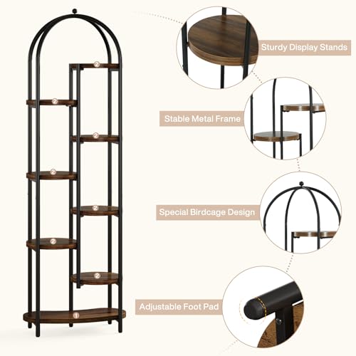 Tribesigns Arch Plant Stand Indoor, 71" Tall Corner Plant Shelf, 8-Tier Plants Stand with Metal Support Frame, Tiered Flower Stands Pot Holder Display Rack for Indoor, Living Room, Patio, Brown & Black