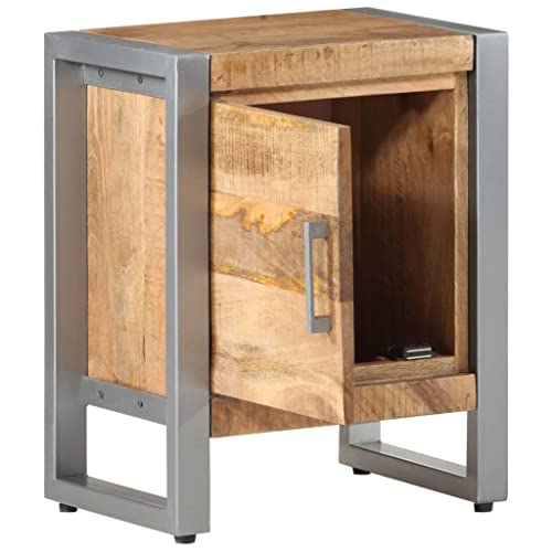 Industrial Nightstand 11.8 x 15.7 x 19.7 in Rough Mango Wood Brown Bedside Cabinet with Iron Frame No Assembly Needed for Bedroom and Living Room