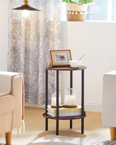 CHOEZON Side Table Set of 2, 2-Tier Round End Table, Small Nightstand with Sturdy Metal Tube, Industrial Coffee Table, for Living Room, Bedroom, Rustic Brown and Black TBZ01P2BF - color: Rustic Brown + Black