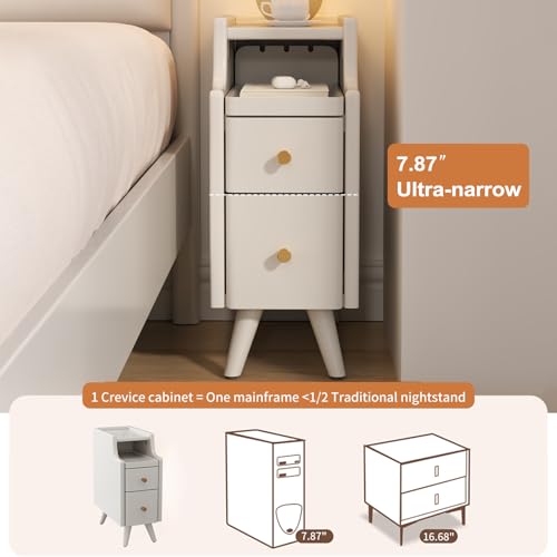 AQIMUELE Small Nightstand with Drawers, Solid Wood Narrow Bedside Table, Narrow Nightstand for Bedroom - color: 1 Pc(white), size: 15.74''D*7.87''W*19.68''H