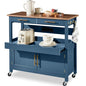 Best Choice Products 36in Large Rolling Kitchen Island Cart, 2-Door Cabinet, 2 Drawers, Pull-Out Shelf, Power Outlet, Hooks, & Swivel Lockable Wheels - Slate Blue - style: Slate Blue