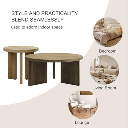 Nesting Coffee Table Set of 2, Walnut | Modern Wooden Coffee Table, Circle Tea Table and End Table Set, Accent Center Tables for Living Room, Office - color: Walnut, style: Coffee Table Set of 2