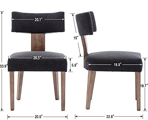 RIVOVA Linen Dining Chairs Set of 4, Modern Dining Chair with Curved Backrest and Wood Legs Upholstered Dining Chairs Farmhouse Dining Room Chairs Kitchen Chairs, Charcoal - color: Charcoal Curved