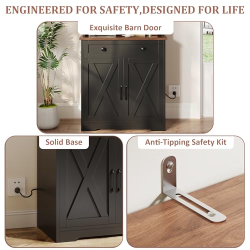 GarveeLife 71" Pantry Cabinet with Charging Station, Tall Kitchen Pantry Storage Cabinet with Microwave Stand, Large Farmhouse Kitchen Hutch with Cabinet Doors & Drawer for Living Room, Dining Room - color: Black