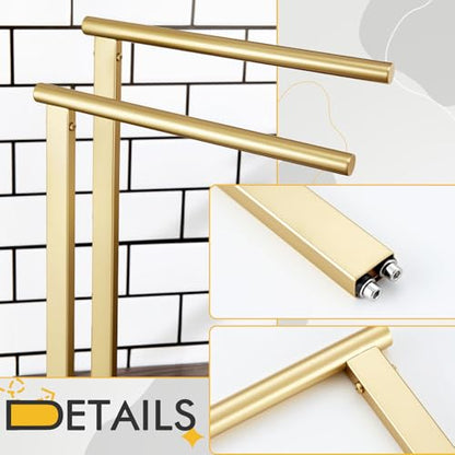 KOKOSIRI Hand Towel Rack Standing Towel Rails 2-Tier with Marble Base for Bathroom Vanity Countertop, Brushed Gold Stainless Steel 15.7'' Height THS0007-BG - color: Brushed Gold, size: 2-Bar