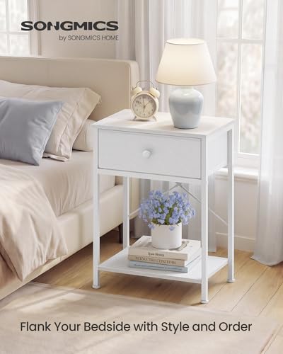 SONGMICS Bedside Table with Drawer, Nightstand with Lower Shelf | Side End Table for Bedroom, Living Room, Cloud White, BELLAH Collection, ULGS101W101S - color: Cloud White, style: 1 Drawer-1Pc