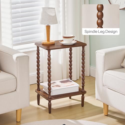 HOOBRO End Table, 2-Tier Small Side Table with Spindle Legs, Nightstand with Storage Shelves, Sofa Side Table, for Small Space, Living Room, Bedroom, Walnut WL189BZ01 - color: Walnut