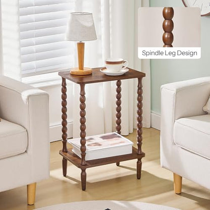 HOOBRO End Table, 2-Tier Small Side Table with Spindle Legs, Nightstand with Storage Shelves, Sofa Side Table, for Small Space, Living Room, Bedroom, Walnut WL189BZ01 - color: Walnut