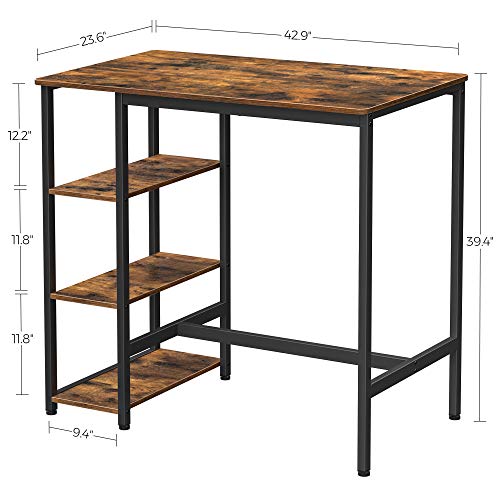 VASAGLE Bar Table with Sturdy Metal Frame, Easy Assembly, Industrial Design, 23.6 x 42.9 x 39.4 inches, Rustic Brown - color: Rustic Brown + Ink Black, size: 42.9"W, style: Industrial
