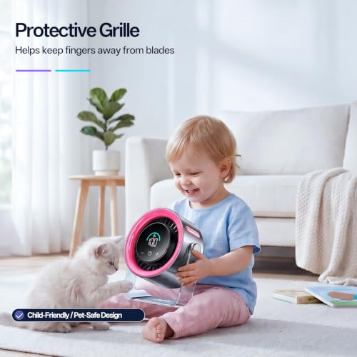 USB Desk Fan for Bedroom: 100 Speeds Digital Display Quiet Portable Fan with Turbo Airflow, 120° Rotating Small Rechargeable Battery Desktop & Wall-Mounted Fans for Bedroom Home Office - color: Pink