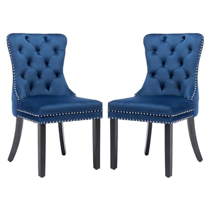 KCC Velvet Dining Chairs Set of 2, Upholstered High-end Tufted Dining Room Chair with Nailhead Back Ring Pull Trim Solid Wood Legs, Nikki Collection Modern Style for Kitchen, Blue - color: Blue, size: Set of 2