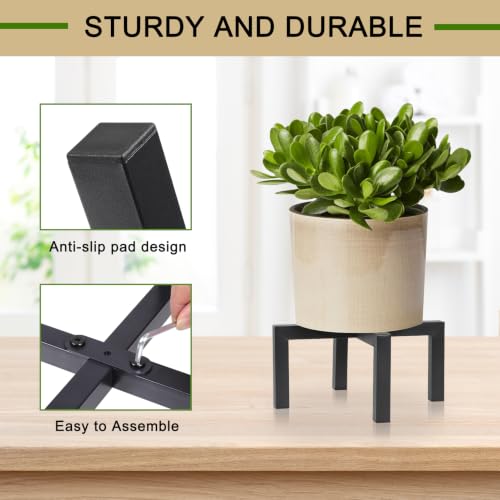 Metal Mid Century Plant Stand Indoor Outdoor, Heavy Duty Single Pot Holder Black Fits 5-10in Pots - size: Fit 2.5-10 Inch Pots