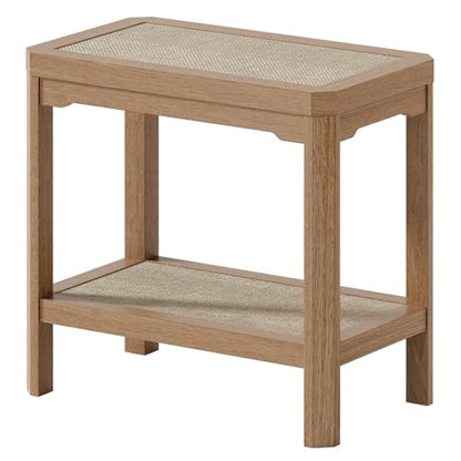 Eclatara Rattan Nightstands - Farmhouse 2 Tier End Table for Bedroom - Accent Polygon Side Table for Small Space Narrow Coffee Table Bamboo, Natural Oak - color: Natural Oak, Geometric Edges