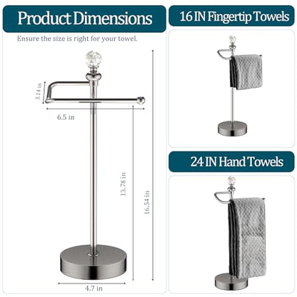 ROLABAM Heavy Weighted Hand Towel Holder (with Crystal Ball) Hand Towel Holder Stand Total Height 16.54'' for Kitchen, Bathroom and Countertops, Classic Metal Fingertip Towel Holder, Brushed Nickel - color: Brushed Nickel