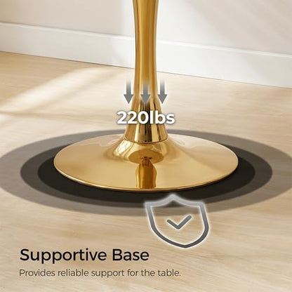 27.6" Marble Round Tulip Table, Mid-Century Modern Style Dining Table with Gold Pedestal Base for 2-4 People, Featuring A Marble Tabletop for Kitchen, Dining Room, Cafe (Dark Grey) - color: Dark Grey#gold