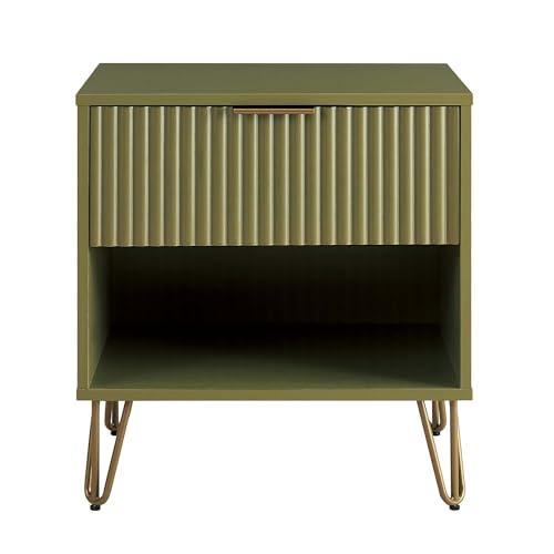 BROVAVE Sturdy Metal Legs Bedside Stand, Nightstand with Textured Drawer, Accent Table for Bedroom for Indoor use, Olive Green - color: Olive Green