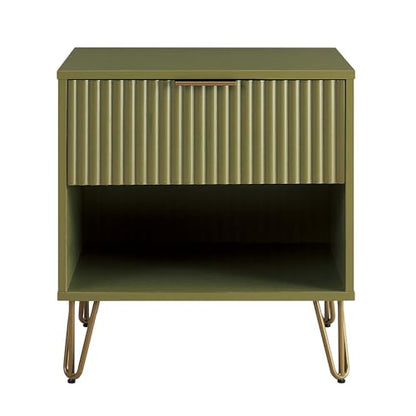 JOSHEN Sturdy Metal Legs Nightstand, Bedside Stand with Textured Drawer, Accent Table for Bedroom for Indoor use, Olive Green - color: Olive Green
