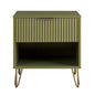 JOSHEN Sturdy Metal Legs Nightstand, Bedside Stand with Textured Drawer, Accent Table for Bedroom for Indoor use, Olive Green - color: Olive Green