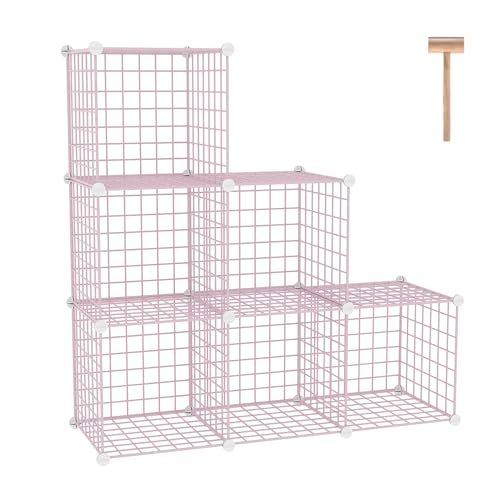 C&AHOME Wire Cube Storage, 6 - Cube Organizer Metal C Grids, Units, Pink | Modular Shelves Units, Closet Organizer, Storage Bins Shelving, Ideal for Home, Office, Living Room - color: Pink, size: 6 Cube