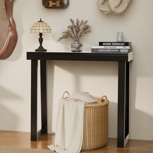 VINGLI 35.4" Black Entryway Table, Solid Wood Console Table, Narrow Sofa Table Behind Couch, Thin, for Living Room, Entrance, Hallway, Foyer, Bedroom, Office - color: Black, size: 35.4