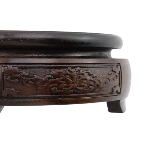 Wooden Display Stand Base Round Wood Carved Craft Pedestal, 4" x 4" | Traditional Wooden Base, Oriental Antique Display Riser, Pedestal Stands for Vase, Crystal Ball, Teapot, Stone, Flower Pot - size: Round, 4" x 4"