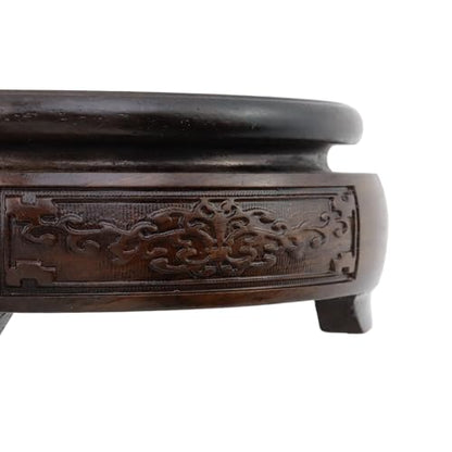 Wooden Display Stand Base Round Wood Carved Craft Pedestal, 4" x 4" | Traditional Wooden Base, Oriental Antique Display Riser, Pedestal Stands for Vase, Crystal Ball, Teapot, Stone, Flower Pot - size: Round, 4" x 4"