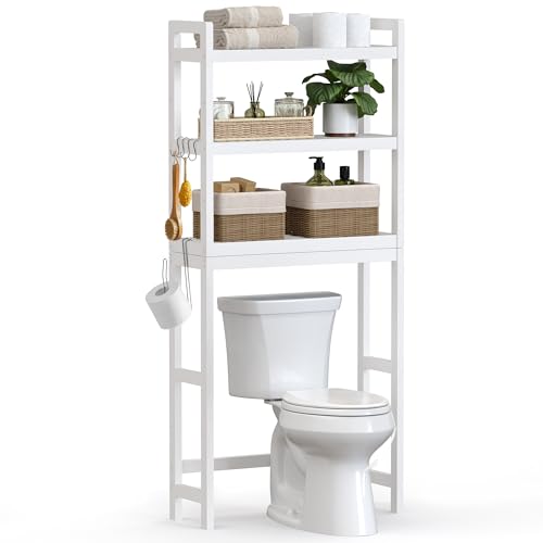 SONGMICS Over The Toilet Storage, 3-Tier Over Toilet Bathroom Organizer with Adjustable Shelf, 10.2 x 24.8 x 66.9 Inches, Space-Saving, Cloud White UBTS01WT - color: Cloud White, size: 3 Tiers (66.9"H)