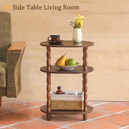 MaxSmeo Side Table with Charging Station, 3-Tier Small End Table with USB Ports and Outlets, Modern Oval Night Stand Accent Table for Living Room, Bedroom, Rustic Brown - color: Rustic Brown Charging Station