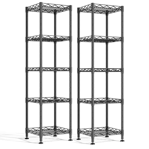 DurayLoly Set of 2 Storage Shelves-5 Tier Metal Shelving Adjustable Wire Shelves Standing Shelf Units Narrow Shelf for Kitchen Pantry Closet Office 12''Wx12''Dx49''H Black - color: Black, size: 12''Wx12''Dx49''H(2 pieces)