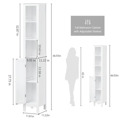 11.81'' Wide Narrow Bathroom Storage Cabinet-Slim Tall Bathroom Storage Cabinet with Adjustable Shelves，Bathroom Floor Storage Cabinet for Home, Small Spaces, Bathroom, Kitchen, Living Room, White
