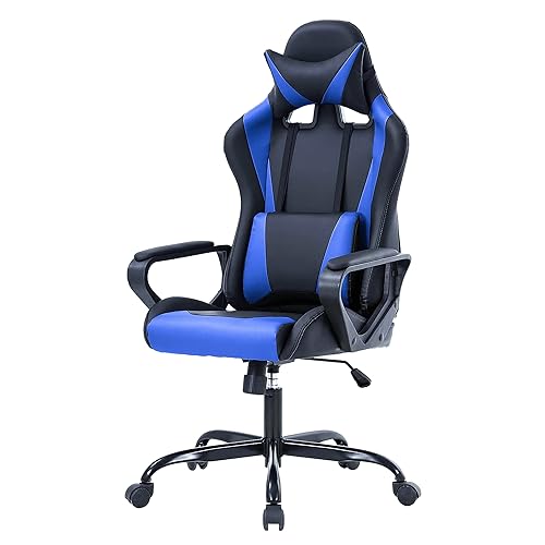 PayLessHere Ergonomic Racing Desk Chair Gaming Chair Computer Chair with Armrests 360° Swivel & Caster Pu Desk Task Chair Executive Headrest Lumbar Support for Back Pain Women Men and Adults, Blue - color: Blue
