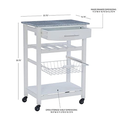 Linon Kitchen Island, White, 22.88 x 15.75 x 33.88 - color: White and Granite, style: Whitney