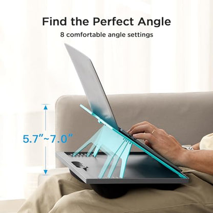 HUANUO Adjustable Lap Desk - with 8 Adjustable Angles & Dual Cushions Laptop Stand for Car Laptop Desk, Work Table, Lap Writing Board & Drawing Desk on Sofa or Bed, HNLD2TB - color: Turquoise